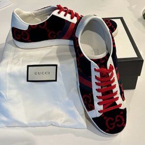 Gucci Ace Velvet GG Blue Red Sneakers Size 38.5